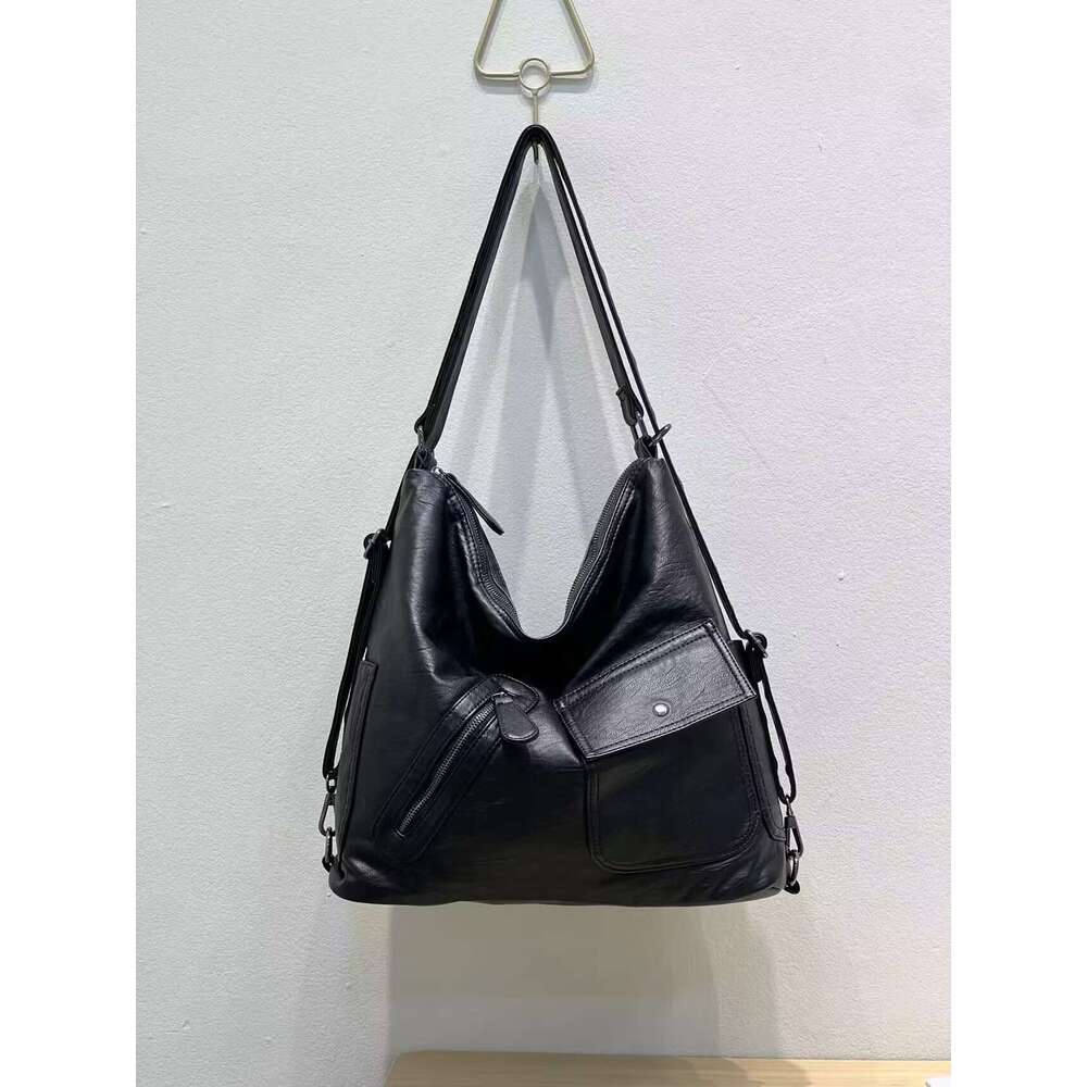 PU Capacity Washed New Women's Trendy Fashion Shoulder Versatile Backpack Soft Leather Crossbody Bag