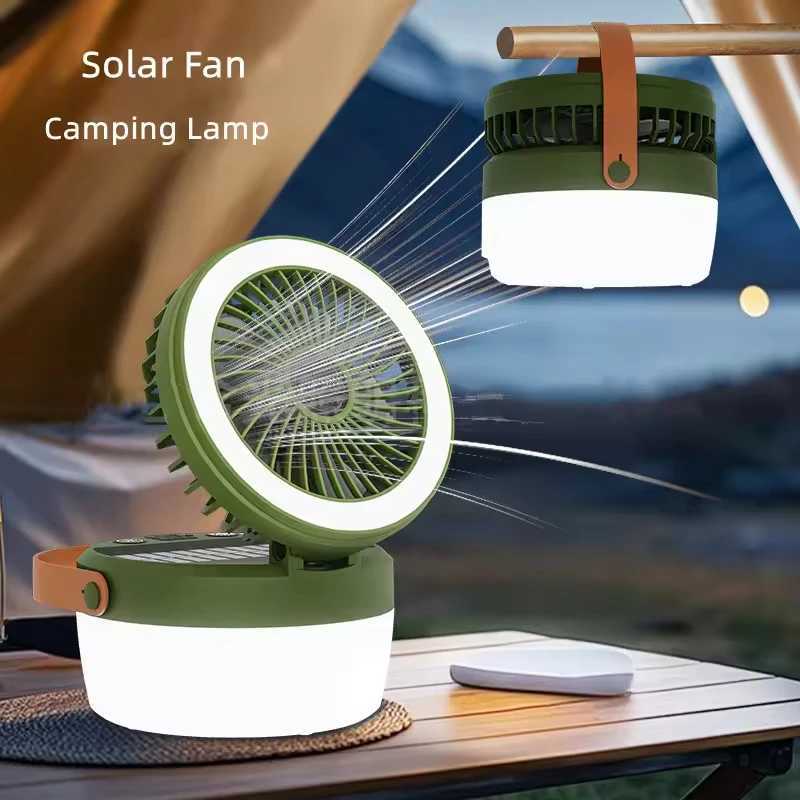 Outdoor Solar Fan Lantern Camping Lights 2-in-1 with 4 Light Modes Hanging for Power Failure Emergency Survival Travel Adventure W250613