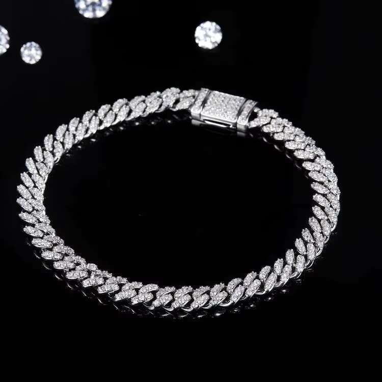 925 Sterling Silver Diamond-Cut Moissanite Chunky 6mm Cuban Link Bracelet Necklace Hip Hop Style for Men Women