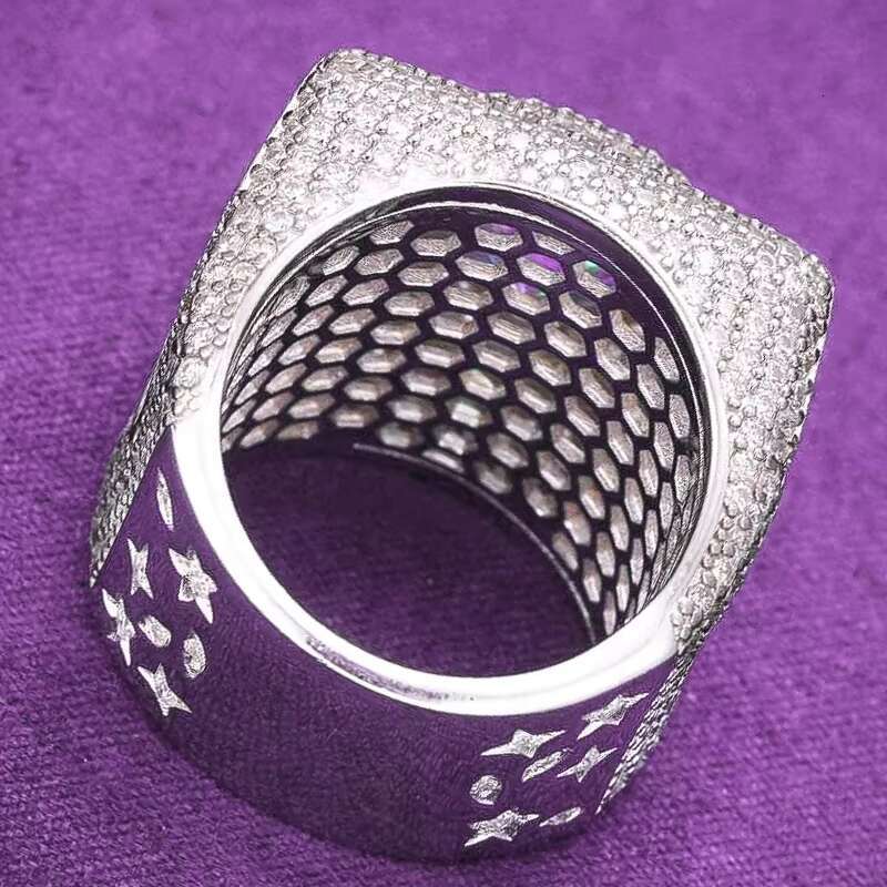 GRA Hip Hop Iced Out Bling 925 Sterling Silver Pass Diamond Tester VVS Purple Moissanite Cluster Signet Ring for Men