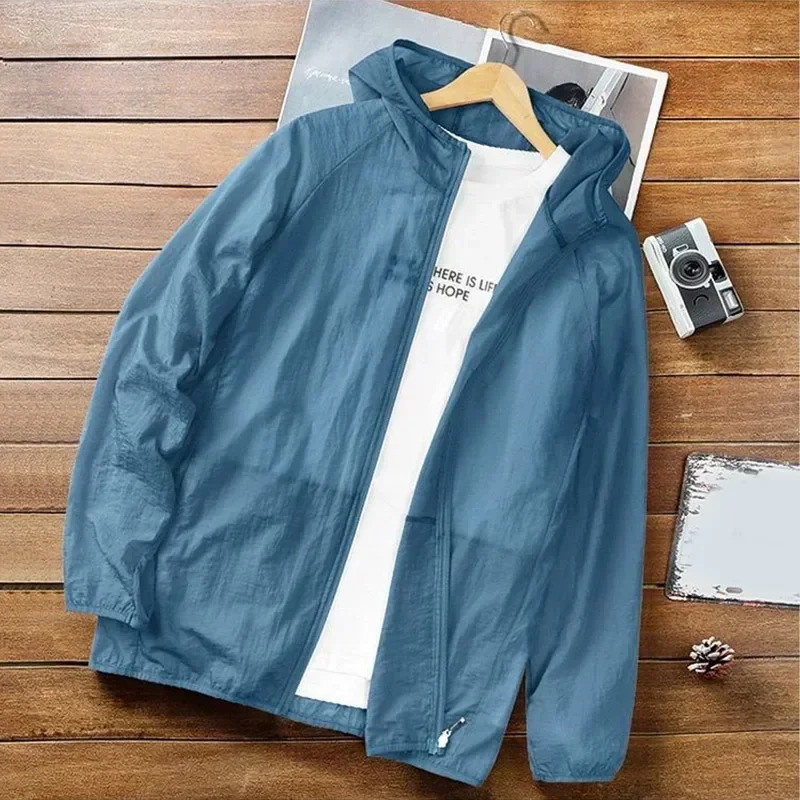 Men Summer Thin Sun Protection Jacket Outdoor Zipper Hooded Loose Casual Outerwear UVproof Breathable Quick Dry Cycling Coats 250614