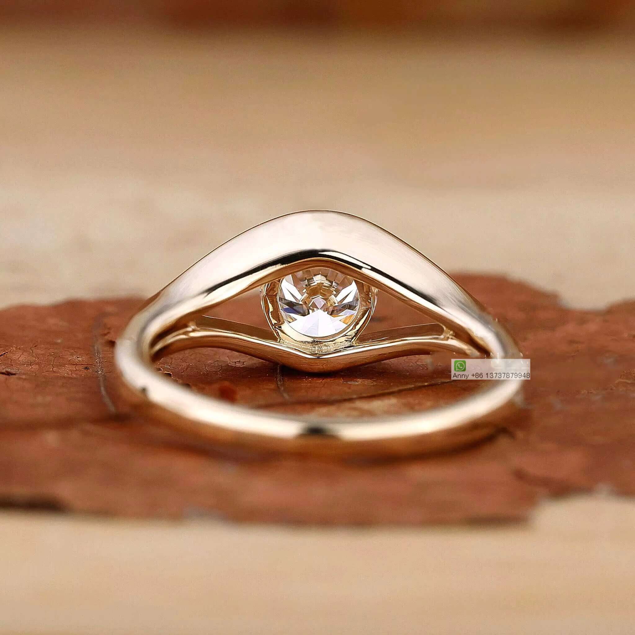 925 Silver Jewelry 14K Gold Plated Eye Shape Round Moissanite Solitaire Engagement Rings Certified Women Wedding Promise Ring