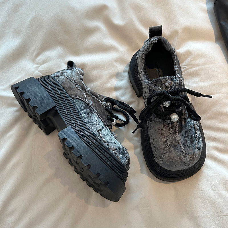 Ddmysports Chunky Lace Up Leather Shoes For Women Skirts Spring New French Style Loafers With Thick Soles Outdoor Shoes