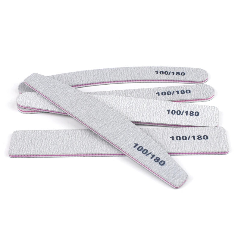 50Pcs/Lot Grey Sandpaper Nail File 100/180 Double Sided Buffer Block Polisher Pedicure Manicure Nail Art Files Nails Accesorios 250605