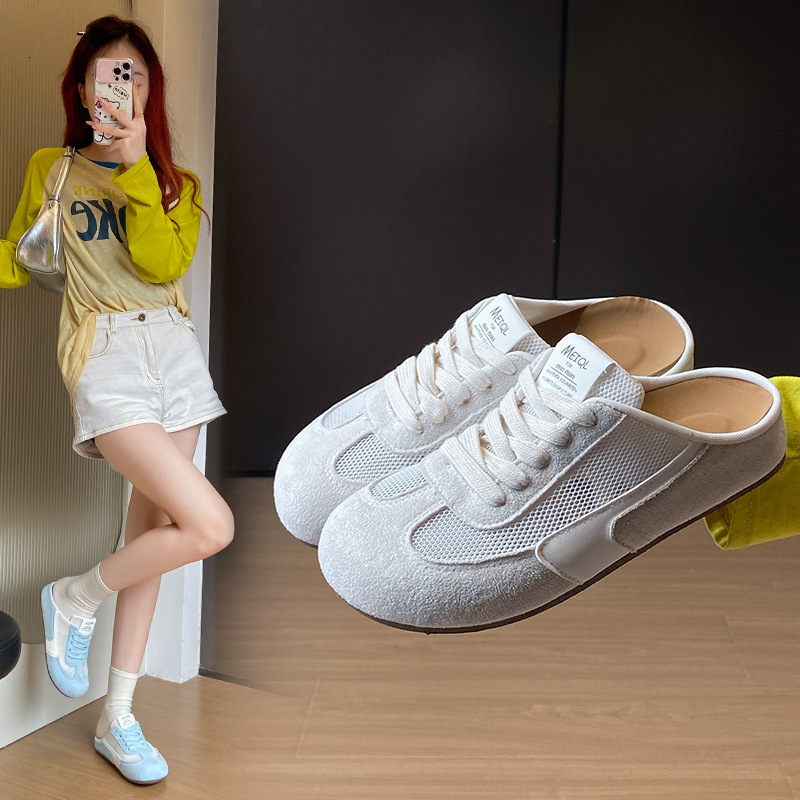 Ddmysports Summer Half Slip White New Korean Style Ins Student Breathable Hidden Wedge Casual Street Snap Shoes F Outdoor Shoes