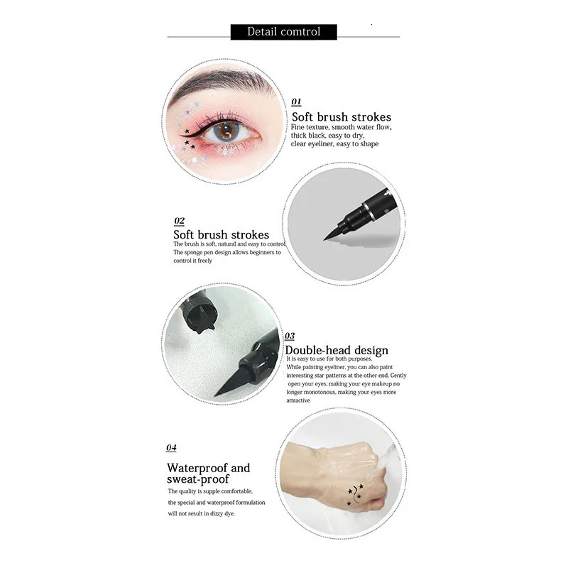 Waterproof Double Head Star Seal Eyeliner Long Lasting Makeup Non-smudging Novice Heart Plum Embellished Eye Tail Eyeliner 250614