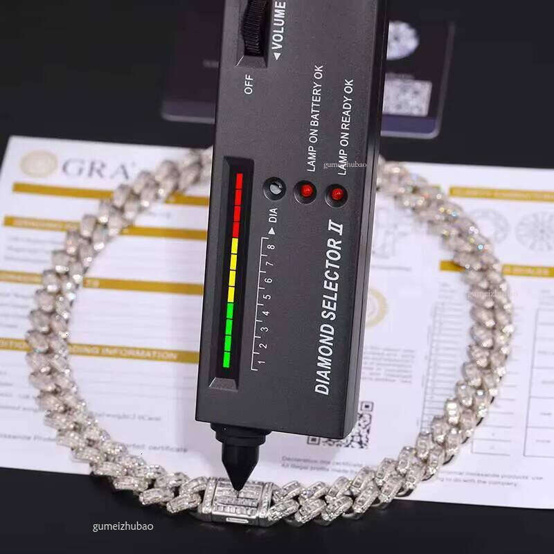 Hot Sale Rappers Hip Hop Jewelry 12mm Sterling Sier VVS Baguette Moissanite Dia Iced Out Cuban Link Chain Necklace