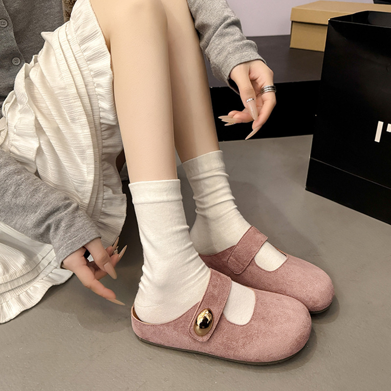 Ddmyoutdoor Women S French Closed Toe Slippers Spring Gentle Fairy Style Soft Sole One Strap Dress Shoes Outdoor Shoes