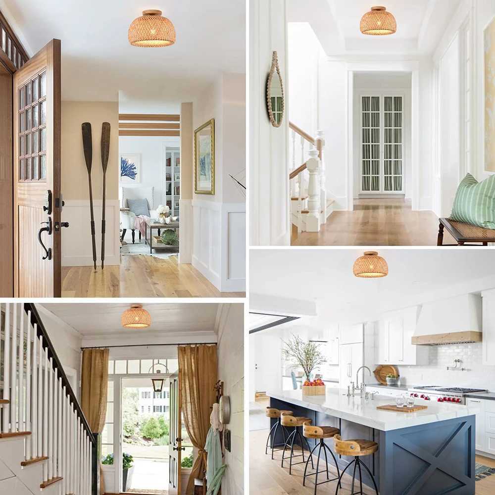 Bamboo Hand Weaving Ceiling Lights 30cm Hanging LED Ceiling Lamp Chandelier Fixture Rattan Hand Craft Woven Home Bedroom Decor XJ2500613