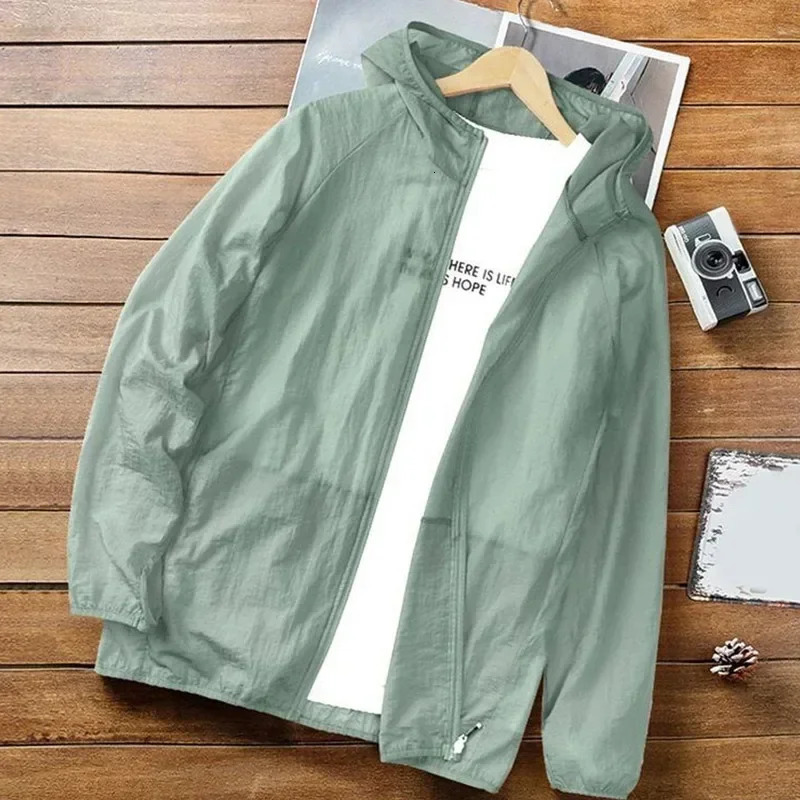 Men Summer Thin Sun Protection Jacket Outdoor Zipper Hooded Loose Casual Outerwear UVproof Breathable Quick Dry Cycling Coats 250614