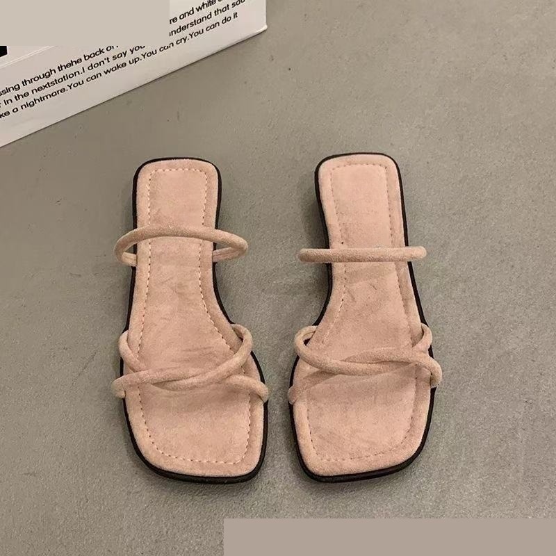 Ddmysports French Style Women S Slippers For Summer New Fashion Suede Elegant Low Block Heel Sandals To Match Dresses Outdoor Shoes