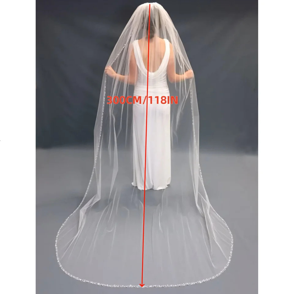 Cathedral Long Wedding Veil Crystal Organza Beaded Bridal Veil with Rhinestone Edge 1 Tier Soft Wedding Accessories G134 250603