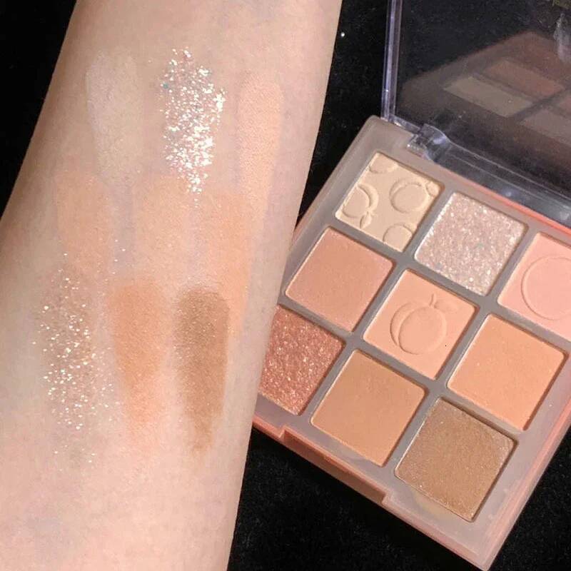 Cream Peach Eyeshadow Palette Sequins Pearlescent Eye Contour Glitter Pigment Shadow Pallete Cute Makeup Beauty Cosmetics