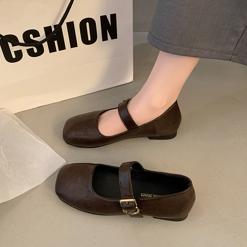 Ddmyoutdoor Spring And Autumn New French Style Mary Jane For Women Korean Version Square Toe Slip On Shallow Mouth Flat Loafers Trendy S Shoes Outdoor