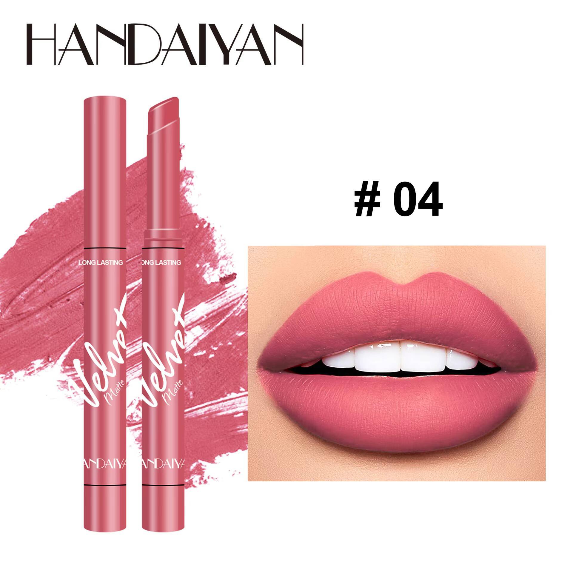 Handaiyan 8 Colors Matte Waterproof Velvet Nude Lipstick Pink Red Sexy Lip Matt Long Lasting Pigments Makeup happy