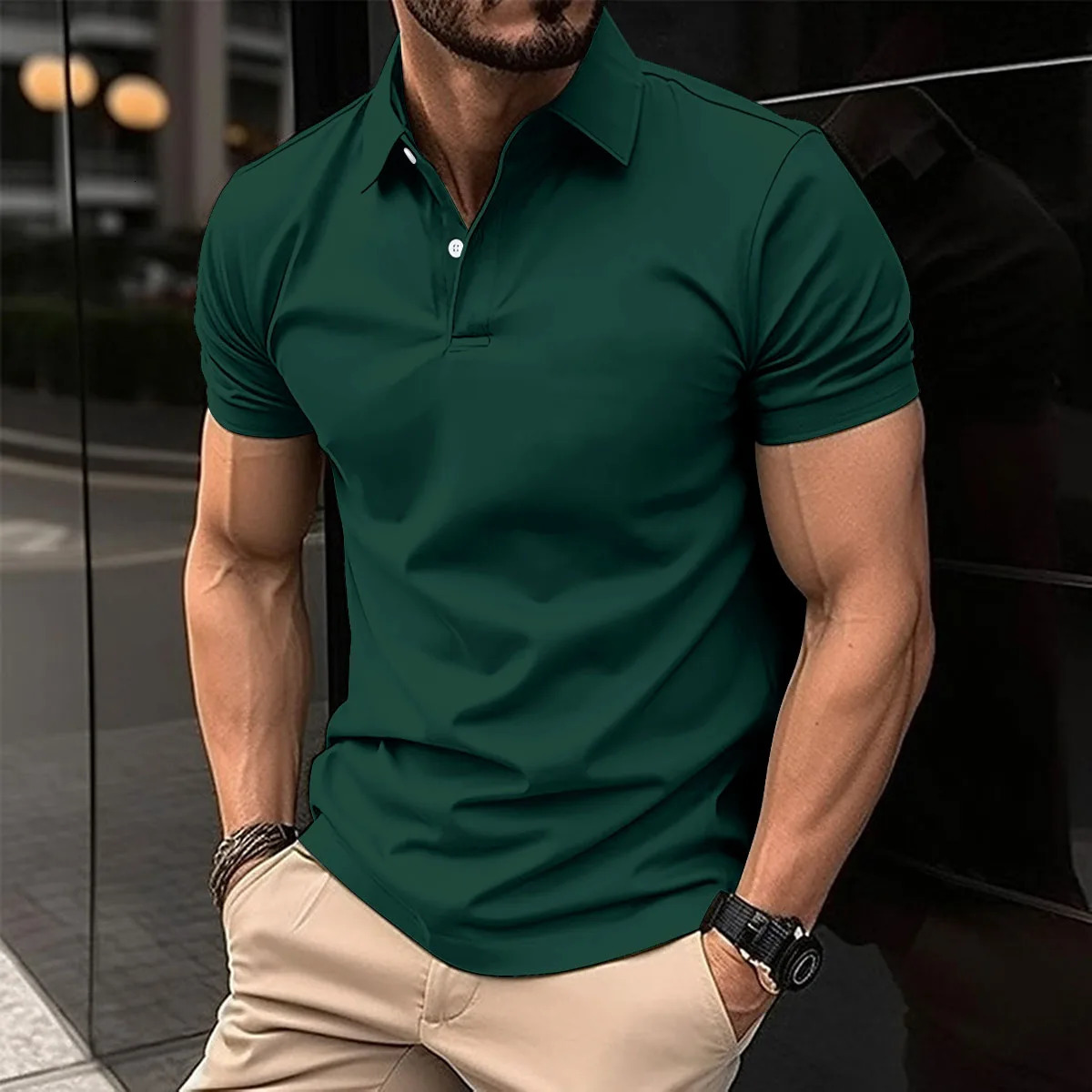 Fashionable Solid Color Button polo T-Shirt For Mens Fashionable Lapel Button Shirt Street clothing Summer Short Sleeved 250529