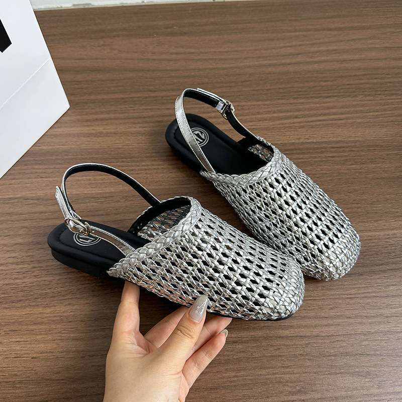 Ddmyoutdoor Version Square Toe Mid Cut Woven Mesh Hollow Breathable Slip On Loafers Spring Summer New Versatile Flat Shoes Outdoor Shoes