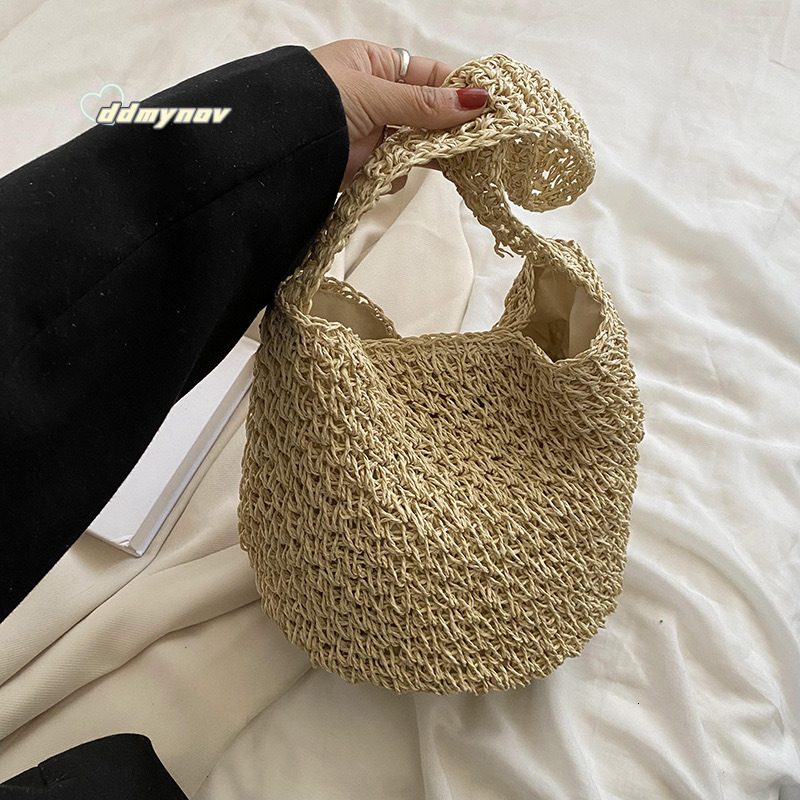 New Bucket Woven Fashion Single Shoulder Casual Straw Women's Vacation Forest Style Hollow Beach Bag ddmynov