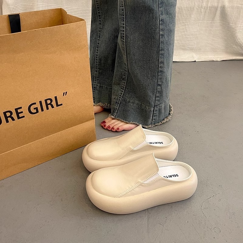 Ddmyoutdoor Super Popular Thick Soled Closed Toe Half Slippers For Women Spring And Autumn Outdoor Slip On New French Style Mules Lazy Shoes Outdoor S