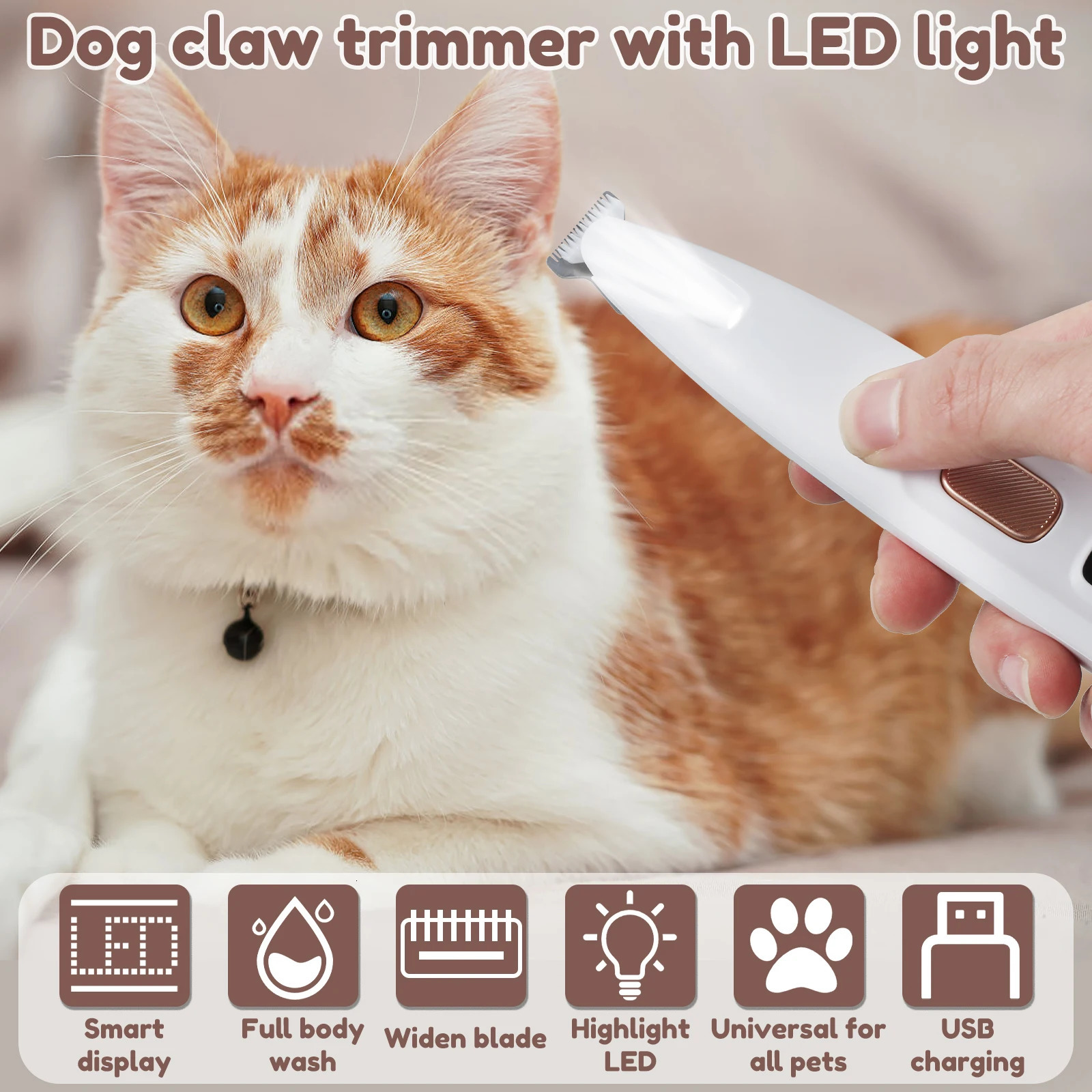 Pet Dog Paw Trimmer 500mAh Rechargeable Fully Waterproof Pet Hair Trimmer with LED Display Dog Clippers 18mm Widen Blade 250614
