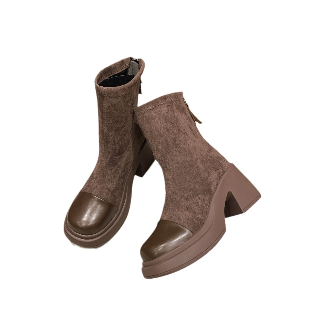 Ddmysports Thick Sole Round Toe Mid Ankle For Women Autumn New Genuine Soft Leather Waterproof Platform Single Chunky Heel Martin Boots Outdoor Shoes