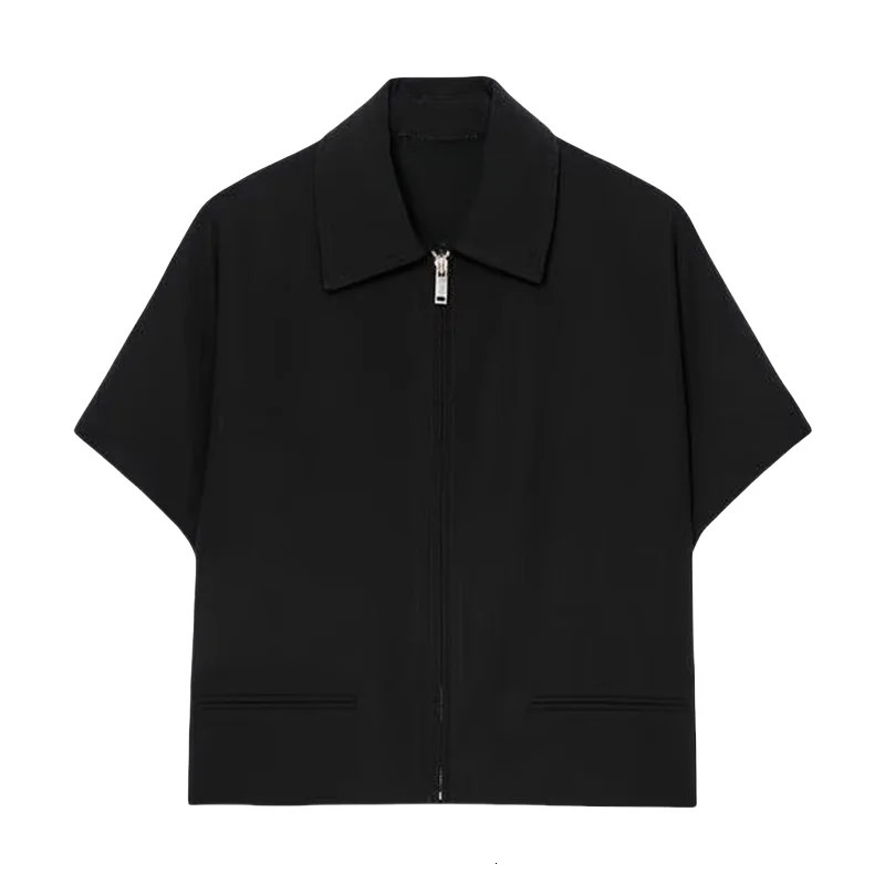 BSK TRAF Summer Products Womens Wear Solid Color Simple Casual Lapel Short Sleeve Jacket 8491053 250611