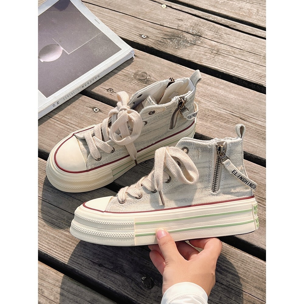 Ddmysports High Top Canvas For Women Spring And Autumn Thick Soled Sneakers New Style Student Niche Versatile Chic Shoes Casual Outdoor Shoes