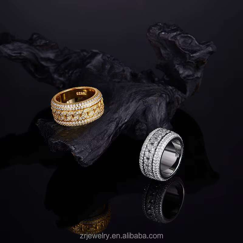 Moissanite 925 Sterling Silver Rings Iced Out Cuban Hiphop Rotate Gold Plated Moissanite Men Ring