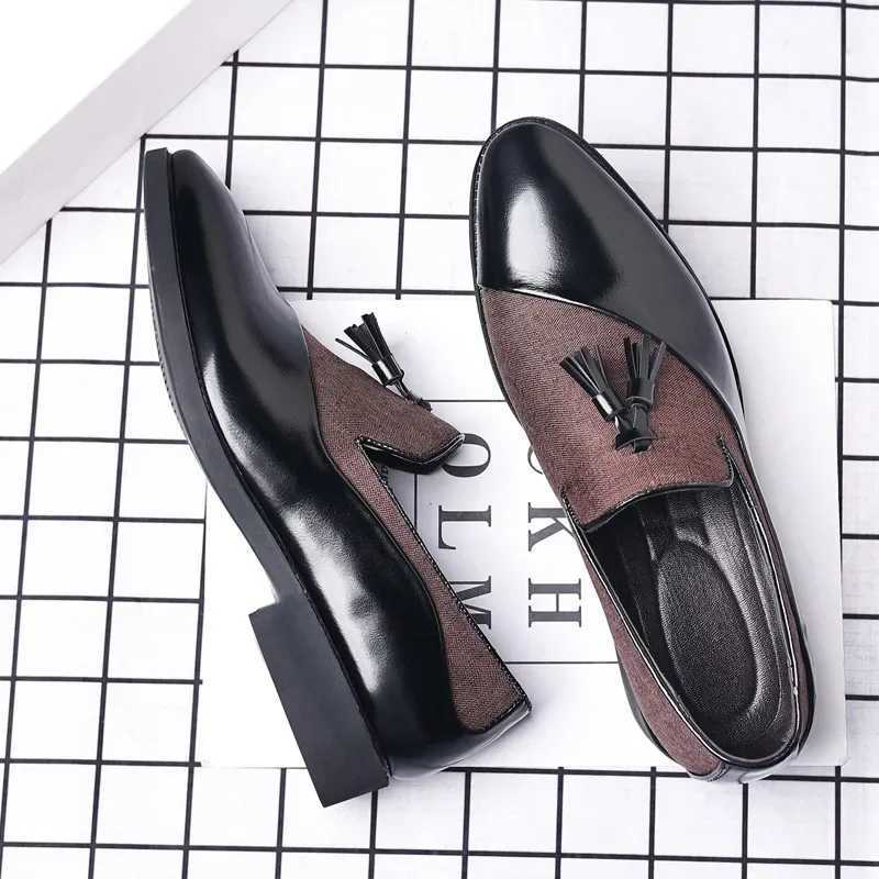 Mens Dress Shoes 2025 New Casual Leather Shoes Men Business Dress Leather Shoes Trend Versatile Loafers Pointed Toe Slip- XJ250614