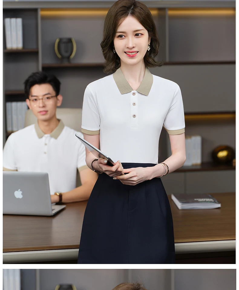 Women collar T-shirt short sleeved collar T-shirt contrasting collar summer street wear casual and fashionable women top 250609