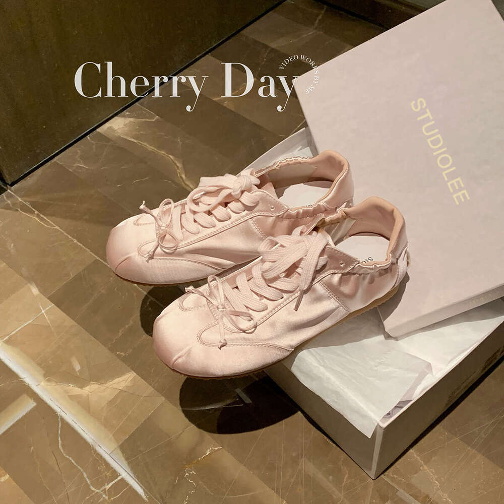 Grape Mom Studiolee Ballet Style Sweet Girl Round Toe Satin Sneakers with Bow Casual German Training Shoes for Women