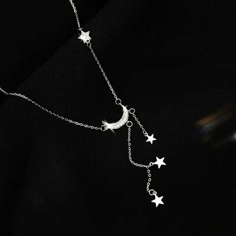 Exquisite Bling Silver Color Tassel Star Moon Necklace For Women Clavicle Chain Woman Jewelry Birthday Gift Accessories Z250614