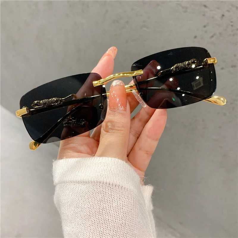 Vintage Sunglasses Rimless Cut Edge Womens Sunglasses Fashion Designer Shades Luxury Golden Leopard Frame Sunglasses UV400 Z250614