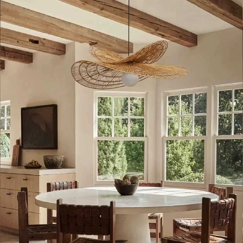 Wabi Sabi Rattan Chandelier Retro LED Weaving Pendant Lamp For Dining Room Bedroom Restaurant Bar Vintage Hemp Rope pendant LampXJ2500613
