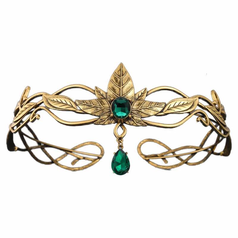 Gold Color King Round Ees Crown Crystal Goddess Tiaras Women Man Vintage Leaf Headband Diadem Bridal Hair Accessories