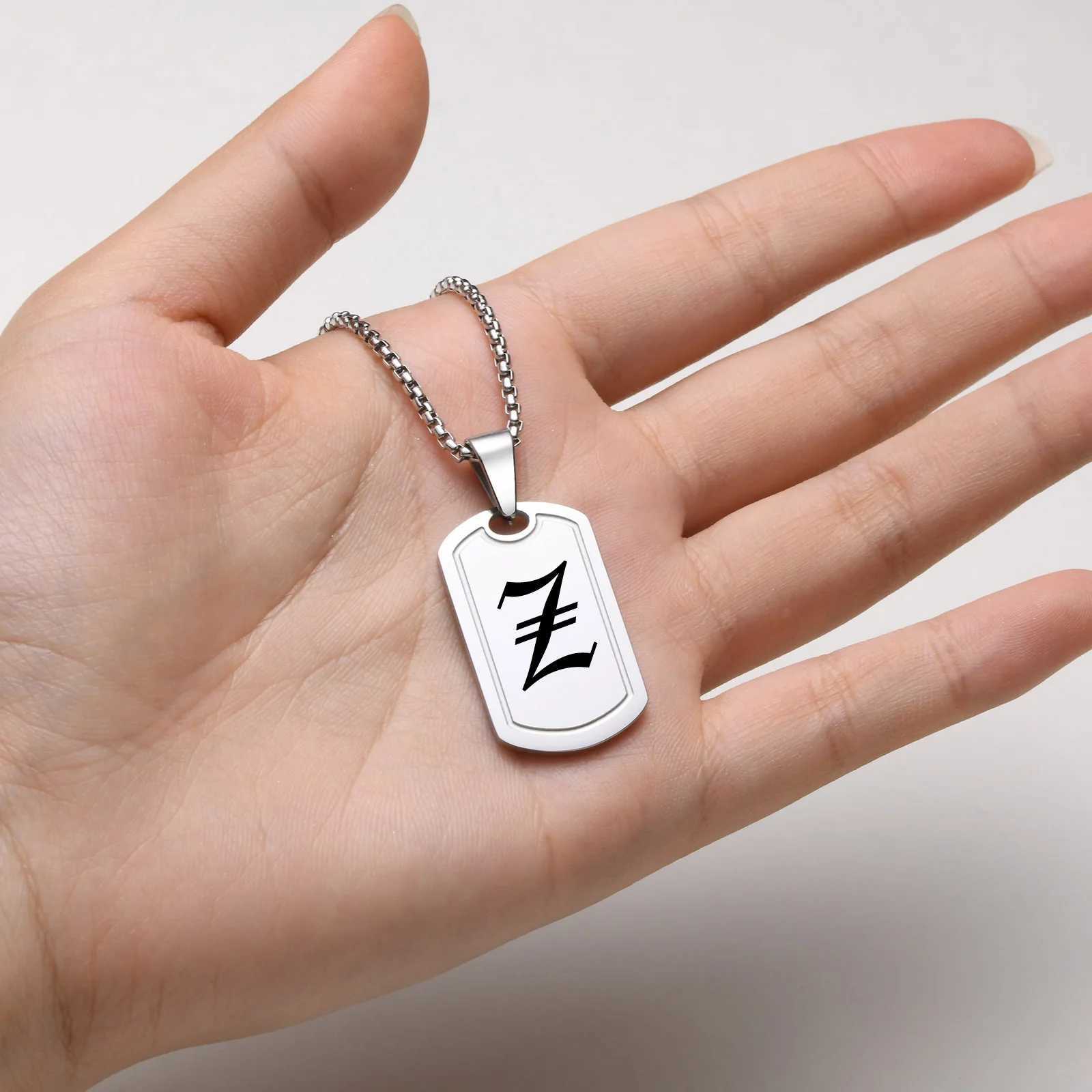 Punk Initial DogTag Necklace for Men A-Z 26 Letter Stainless Steel Pendant Necklaces Old English Number Jewelry Gifts for BBF Z250614