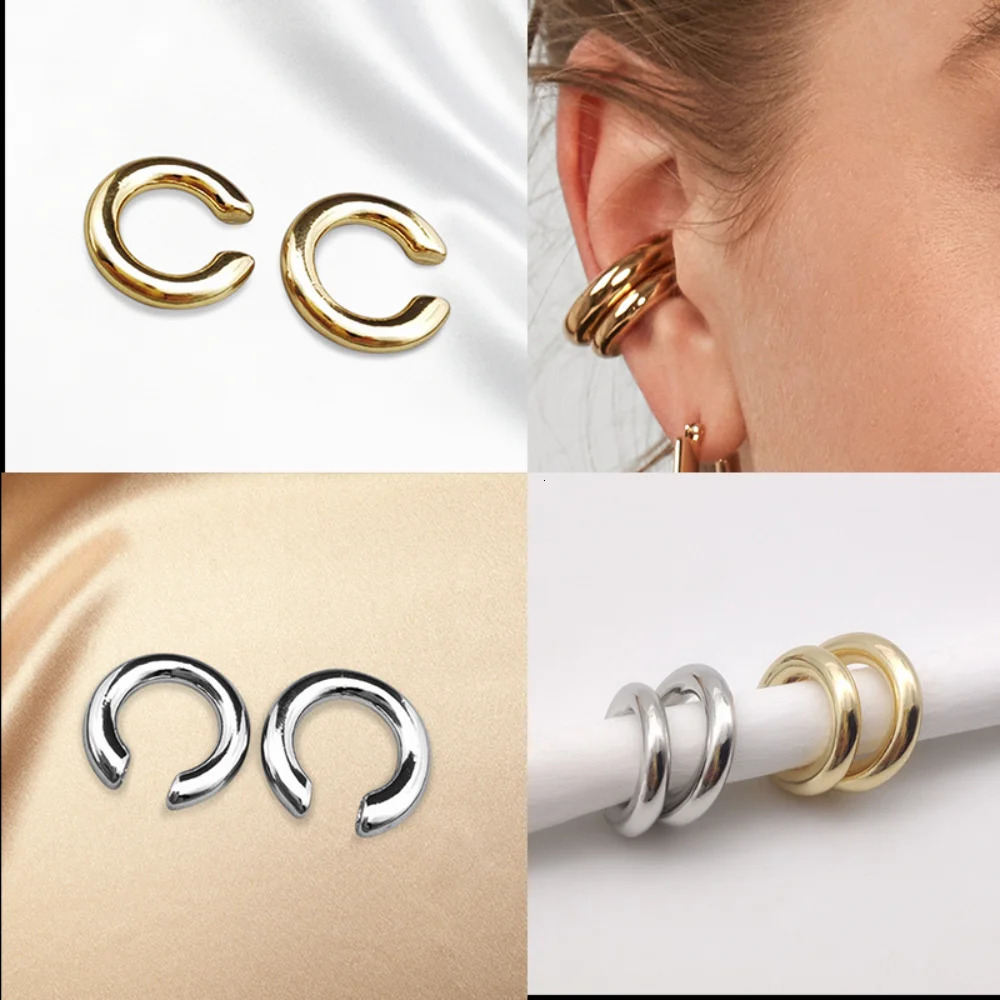 Minimalist Gold Color Round Earrings for Women Earcuff Women No Pierced C Shape Geometric Earclip Ear Bone Clip Punk Jewelry 250610