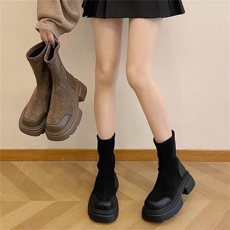 Ddmysports New Spring And Autumn Thick Soled Height Increasing Short For Women Casual Comfortable Elastic Slimming Martin Boots Outdoor Shoes