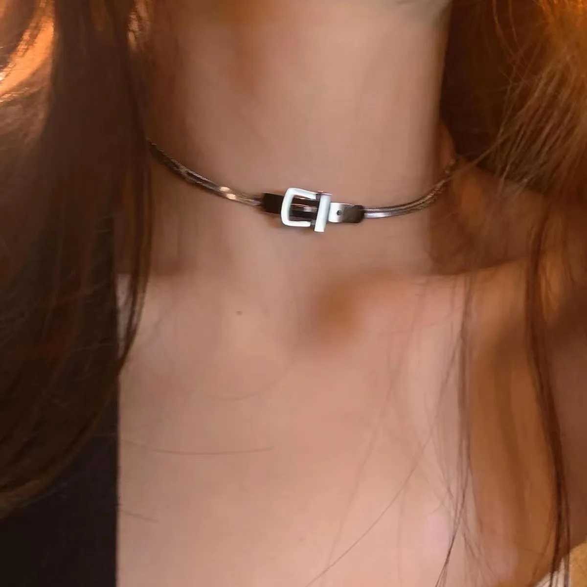 Belt Buckle Choker Snake Chain Necklaces For Sexy Women Minimalist Titanium Steel Hip Hop Necklace Punk Cool 2023 Trend Jewelry Z250614