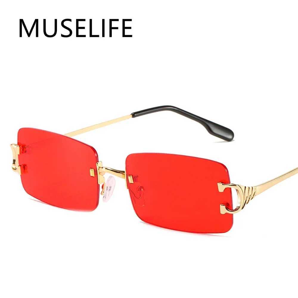 MUSELIFE Narrow Sunglasses Men Rimless Summer 2025 Red Blue Black Rectangular Sun Glasses For Women Small Face Hot Selling Z250614