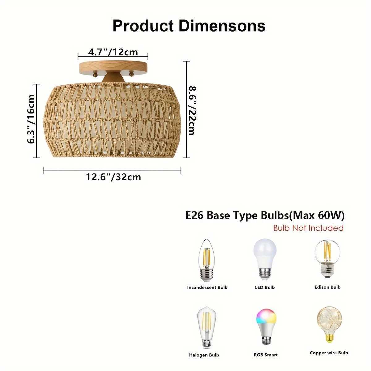 Vine embedded ceiling light rural style wicker hand-woven rope cage Used for dining room kitchen bedroom XJ2500613
