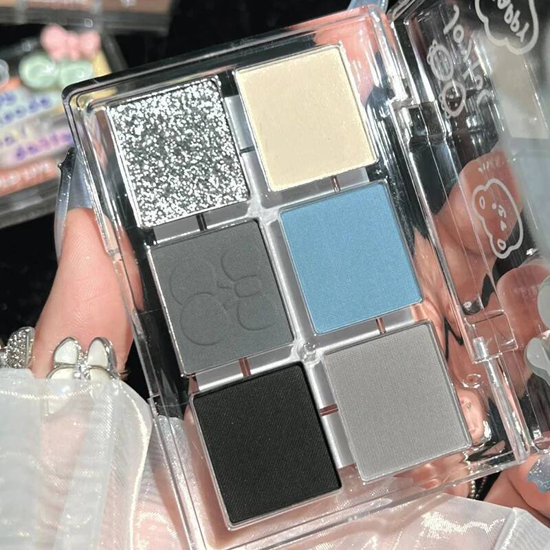 Punk y Matte Glitter Eyeshadow 6 Colors Shimmer Shadow Makeup Cool Toned Gray Blue Eye Pigment Palette