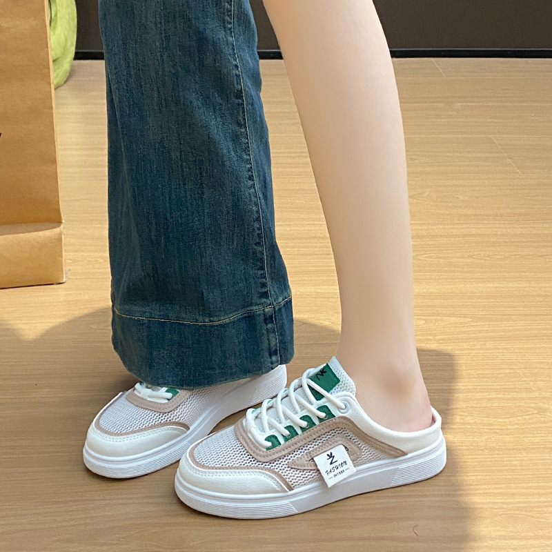 Ddmysports Ins Trend Korean Half Slip White Sneakers For Women Summer New Student Casual Board Shoes Internet Celebrity Street Style Q Outdoor Shoes