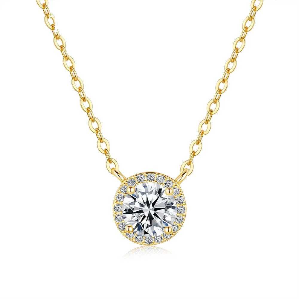 CKT 1ct Round Pendant for Women 14K Gold Full-inlaid Moissanite Necklace Diamond Pendant Gothic Fine Jewelry Necklace for Her Z250614