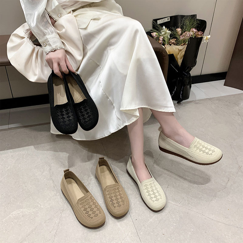 Ddmyoutdoor Ddmyoutdoor Flyknit Soft Sole Women S New Summer Hollow Breathable Mesh Slip On Loafers Maternity Grandma Shoes Outdoor Outdoor Shoes