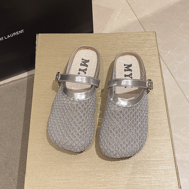 Ddmyoutdoor Korean Mesh Hollow Out Slippers For Women Summer New Fairy Style Elegant Shallow Mouth Flat Sandals Fishnet Shoes Outdoor Shoes