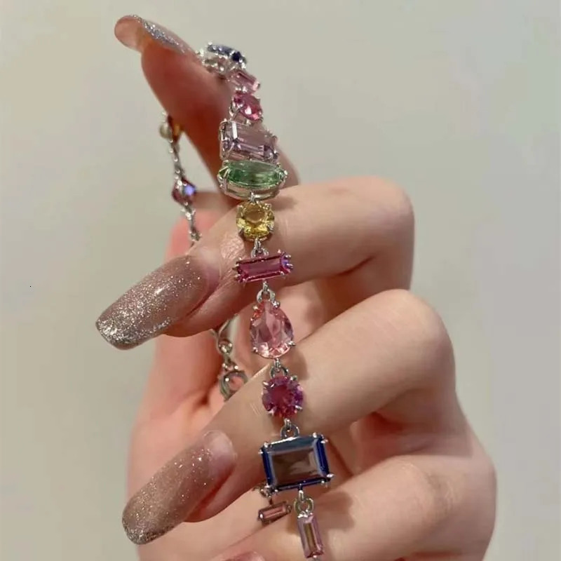2025 Sparkling Colorful Crystal Bracelets For Women Korean Zircon Metal Chain Bracelet Party Jewelry Valentines Day Gift 250610