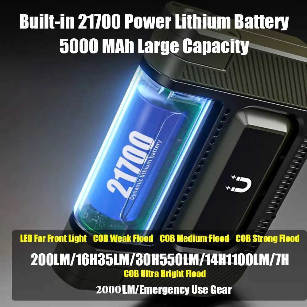 2000LM Rechargeable LED Camping Light Magnetic Attraction Hook Multifunctional Solar Lamp Portable Tent Lantern Emergency W250613