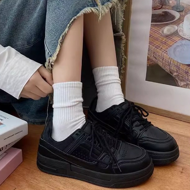 Ddmysports Black Student Sneakers Women Niche Ins Style Autumn New Thick Soled Height Increasing Casual Sports Shoes For Outdoor Shoes