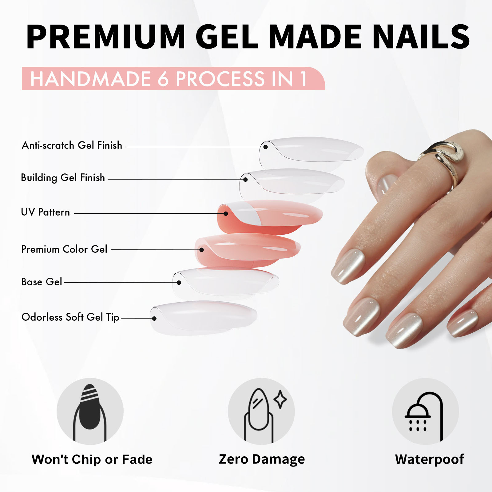 Elegant Square Shape Artificial Acrylic Tips with Elegant Edge DetailLight Beige Tones Plus Matching Nail Glue